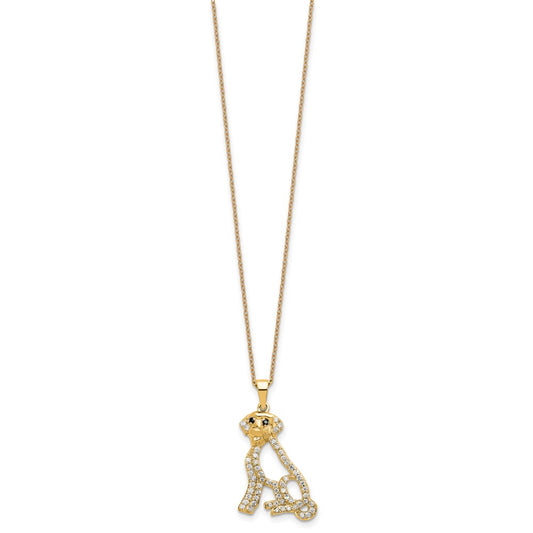 Cheryl M Sterling Silver Gold-plated Polished Black and White CZ Dog 16 Inch with 2 Inch Extension Necklace QCM1907Y-16
