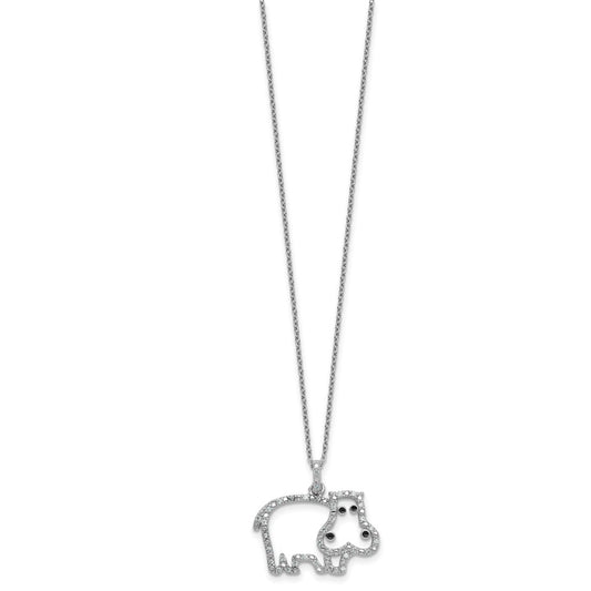 Cheryl M Sterling Silver Rhodium-plated Polished and Enameled CZ Hippopotamus 16 Inch with 2 Inch Extension Necklace QCM1908-16