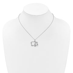 Cheryl M Sterling Silver Rhodium-plated Polished and Enameled CZ Hippopotamus 16 Inch with 2 Inch Extension Necklace QCM1908-16