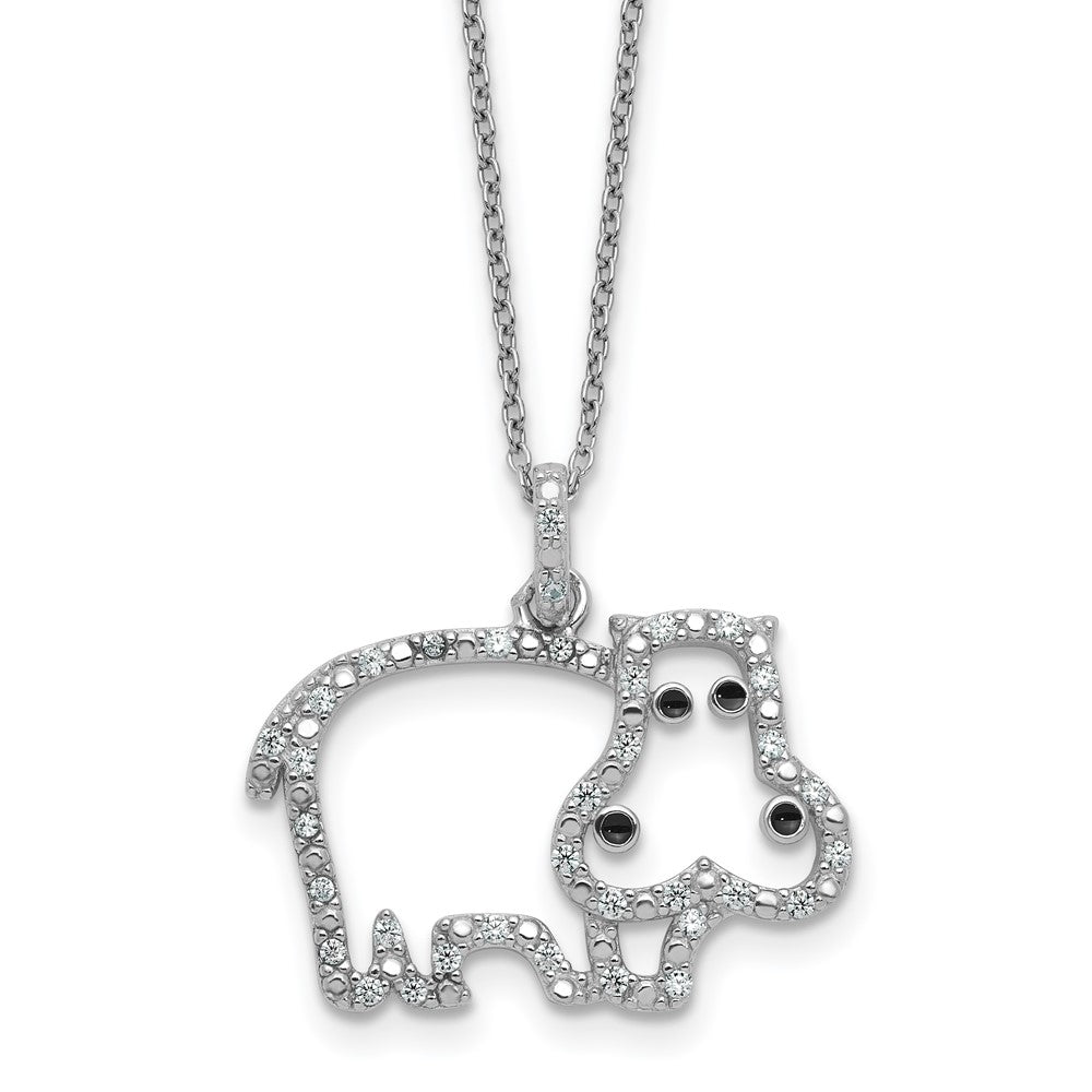 Cheryl M Sterling Silver Rhodium-plated Polished and Enameled CZ Hippopotamus 16 Inch with 2 Inch Extension Necklace QCM1908-16