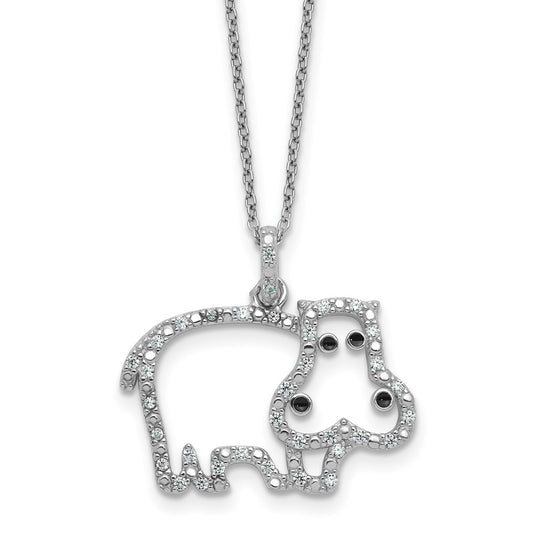 Cheryl M Sterling Silver Rhodium-plated Polished and Enameled CZ Hippopotamus 16 Inch with 2 Inch Extension Necklace QCM1908-16