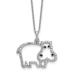 Cheryl M Sterling Silver Rhodium-plated Polished and Enameled CZ Hippopotamus 16 Inch with 2 Inch Extension Necklace QCM1908-16