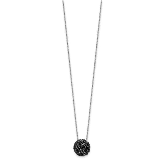 Cheryl M Sterling Silver Hematite and Rhodium-plated Polished Black CZ Circle 16 Inch with 2 Inch Extension Necklace QCM1910-16