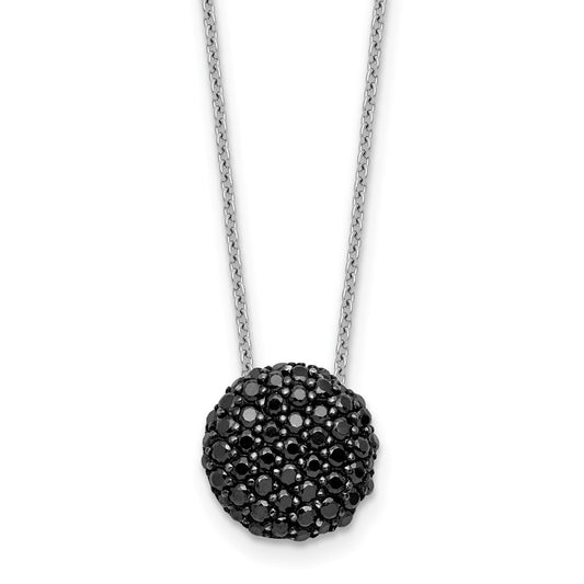 Cheryl M Sterling Silver Hematite and Rhodium-plated Polished Black CZ Circle 16 Inch with 2 Inch Extension Necklace QCM1910-16