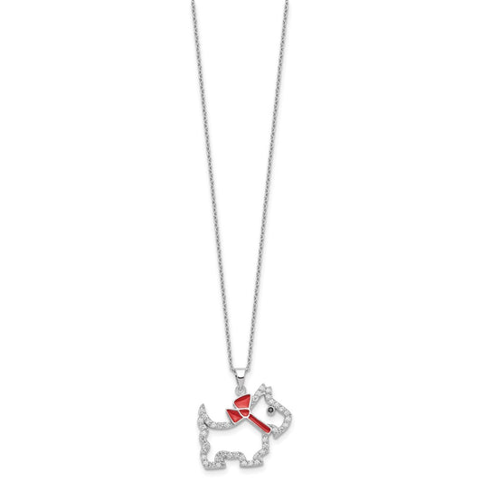 Cheryl M Sterling Silver Rhodium-plated Polished and Enameled Black and White CZ Scottie Dog 16 Inch with 2 Inch Extension Necklace QCM1911-16