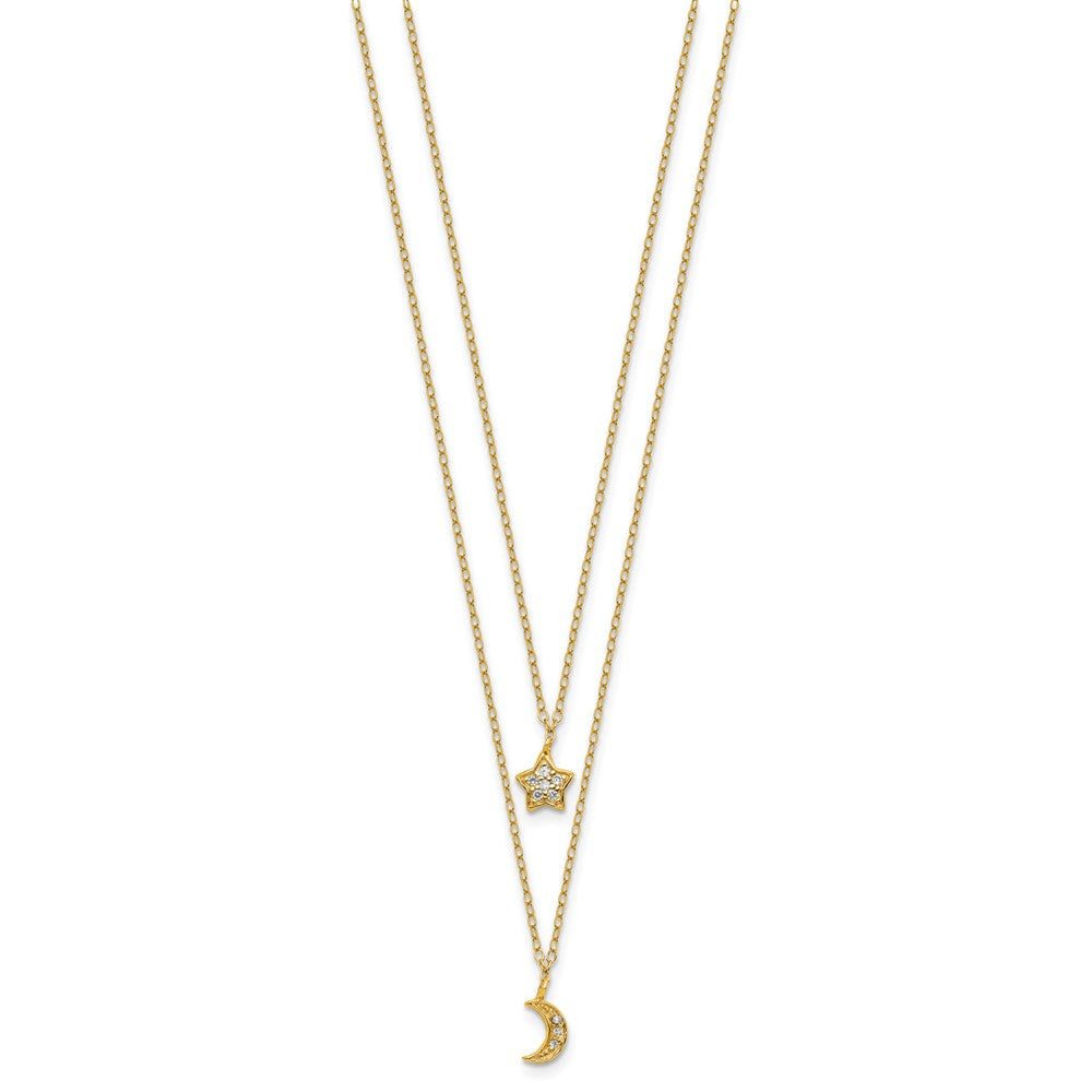 Cheryl M Sterling Silver Gold-plated Polished 2-Strand CZ Moon and Star 16 Inch with 2 Inch Extension Necklace QCM1913Y-16