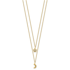 Cheryl M Sterling Silver Gold-plated Polished 2-Strand CZ Moon and Star 16 Inch with 2 Inch Extension Necklace QCM1913Y-16