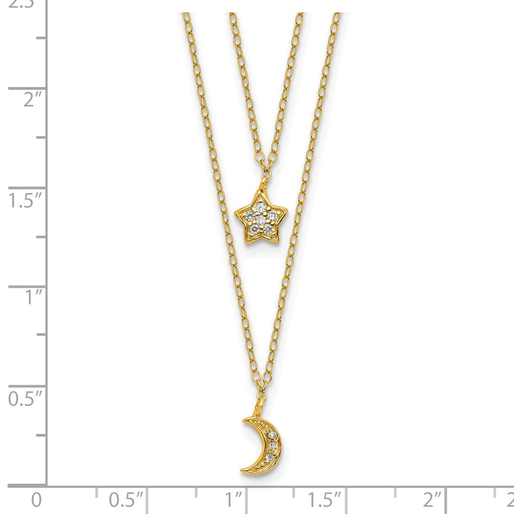 Cheryl M Sterling Silver Gold-plated Polished 2-Strand CZ Moon and Star 16 Inch with 2 Inch Extension Necklace QCM1913Y-16