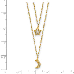 Cheryl M Sterling Silver Gold-plated Polished 2-Strand CZ Moon and Star 16 Inch with 2 Inch Extension Necklace QCM1913Y-16