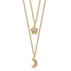 Cheryl M Sterling Silver Gold-plated Polished 2-Strand CZ Moon and Star 16 Inch with 2 Inch Extension Necklace QCM1913Y-16