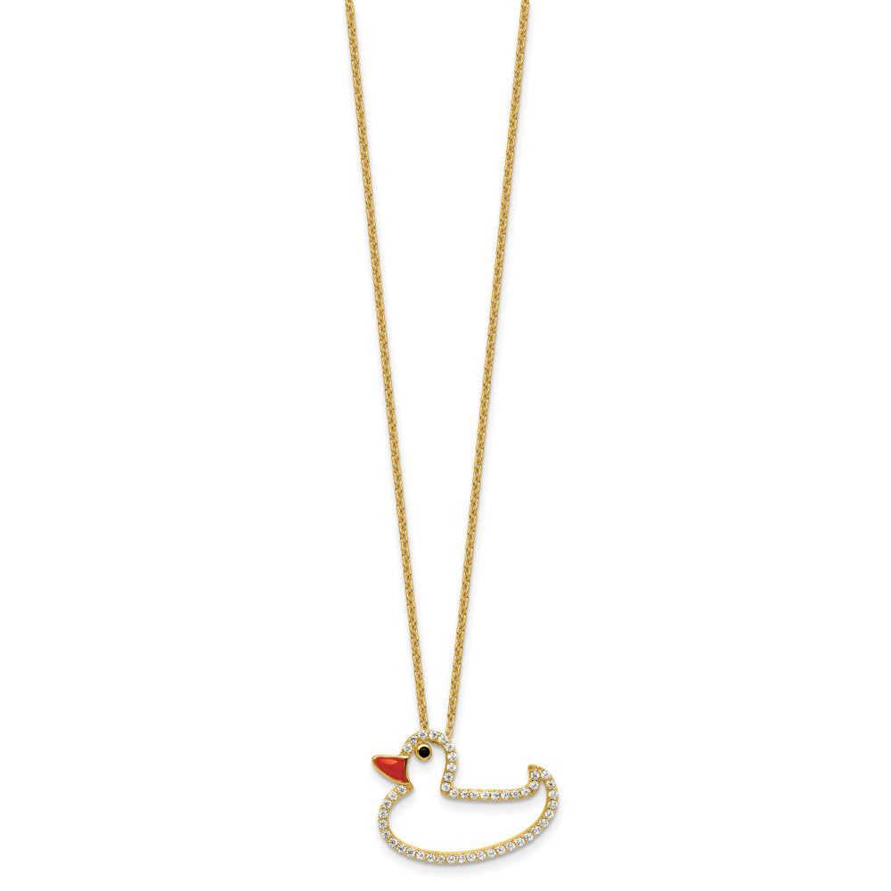 Cheryl M Sterling Silver Gold-plated Polished Black and White CZ Enameled Duck 16 Inch with 2 Inch Extension Necklace QCM1914Y-16