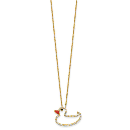 Cheryl M Sterling Silver Gold-plated Polished Black and White CZ Enameled Duck 16 Inch with 2 Inch Extension Necklace QCM1914Y-16