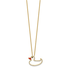 Cheryl M Sterling Silver Gold-plated Polished Black and White CZ Enameled Duck 16 Inch with 2 Inch Extension Necklace QCM1914Y-16