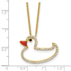 Cheryl M Sterling Silver Gold-plated Polished Black and White CZ Enameled Duck 16 Inch with 2 Inch Extension Necklace QCM1914Y-16
