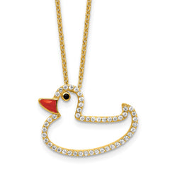 Cheryl M Sterling Silver Gold-plated Polished Black and White CZ Enameled Duck 16 Inch with 2 Inch Extension Necklace QCM1914Y-16