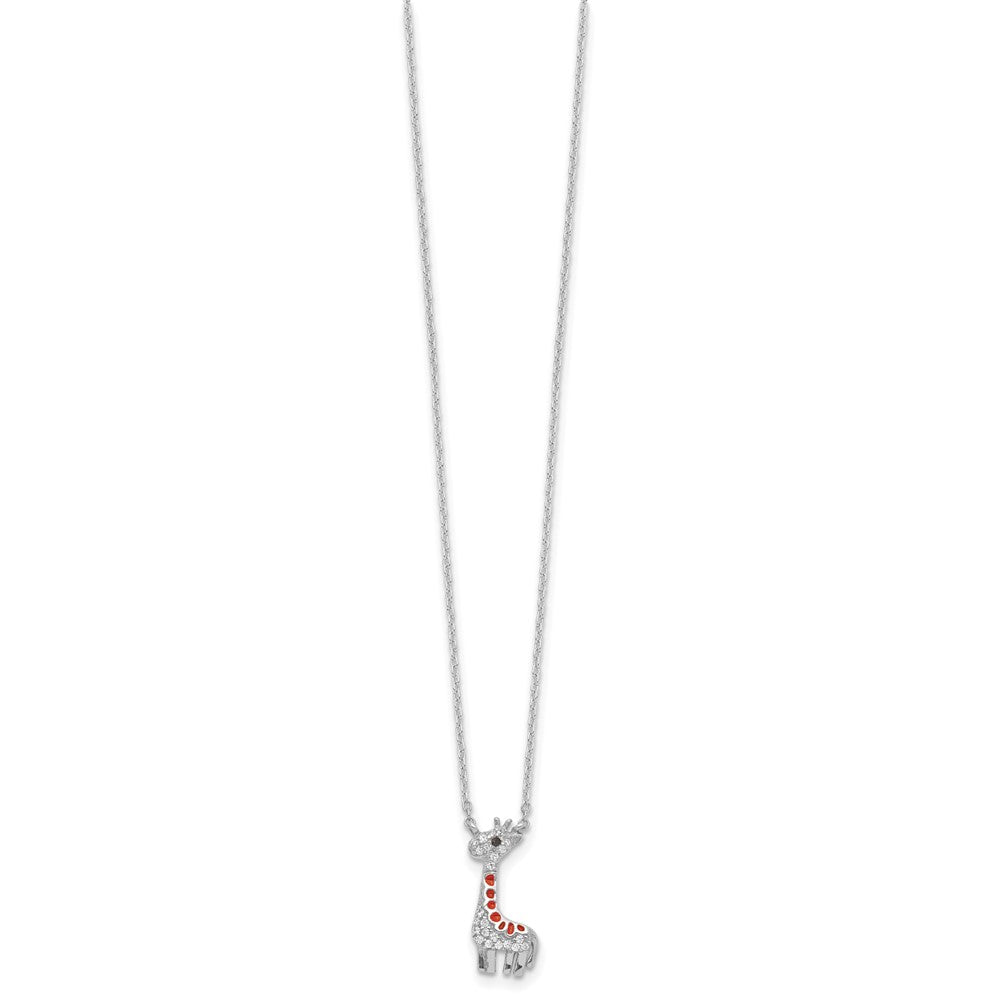 Cheryl M Sterling Silver Rhodium-plated Polished and Enameled Black and White CZ Giraffe 16 Inch with 2 Inch Extension Necklace QCM1915-16