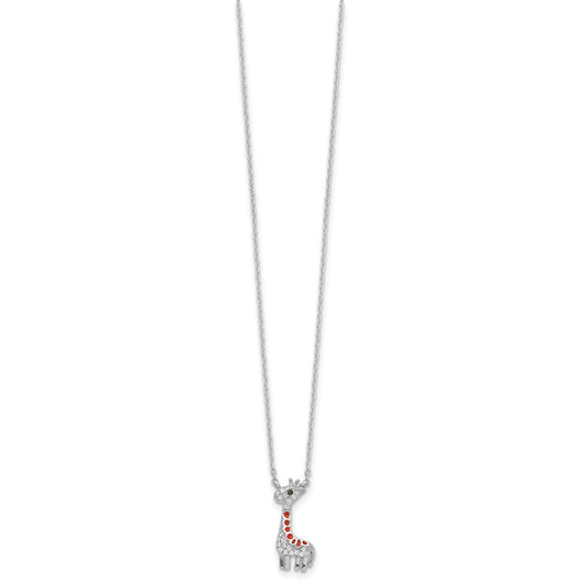 Cheryl M Sterling Silver Rhodium-plated Polished and Enameled Black and White CZ Giraffe 16 Inch with 2 Inch Extension Necklace QCM1915-16
