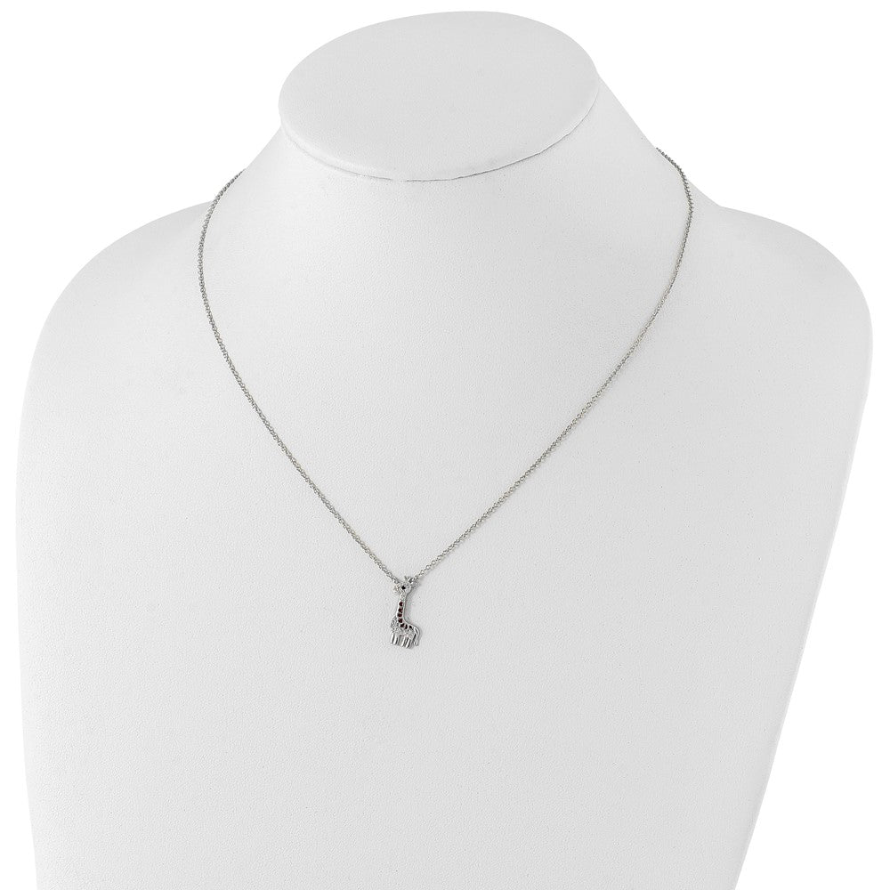 Cheryl M Sterling Silver Rhodium-plated Polished and Enameled Black and White CZ Giraffe 16 Inch with 2 Inch Extension Necklace QCM1915-16
