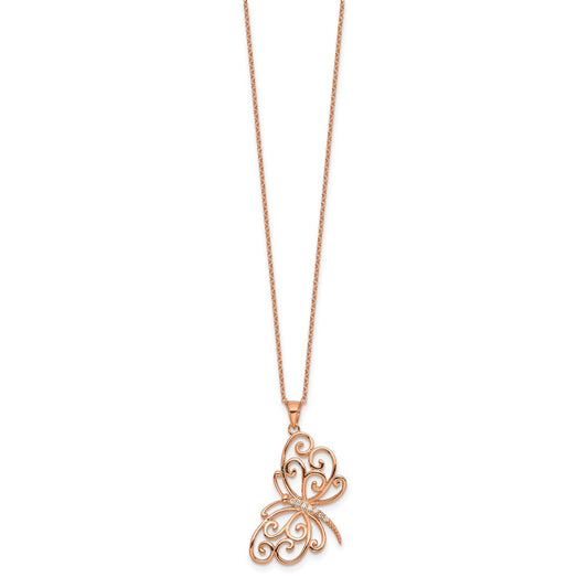 Cheryl M Sterling Silver Rose Gold-plated Polished CZ Butterfly 16 Inch with 2 Inch Extension Necklace QCM1916P-16