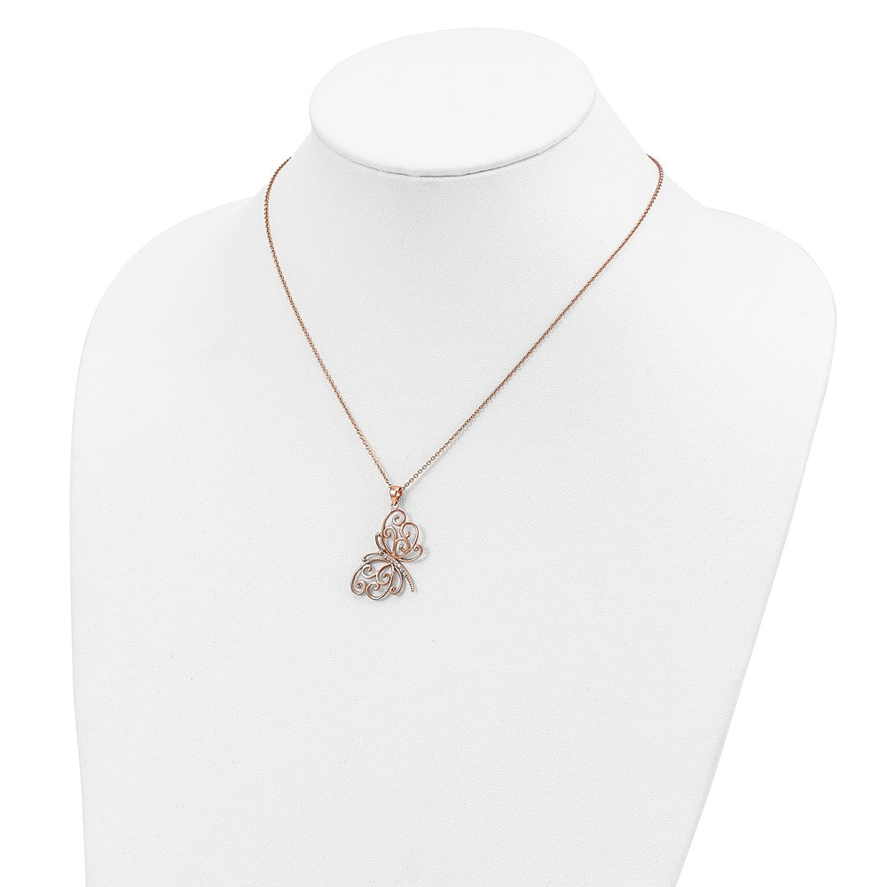 Cheryl M Sterling Silver Rose Gold-plated Polished CZ Butterfly 16 Inch with 2 Inch Extension Necklace QCM1916P-16