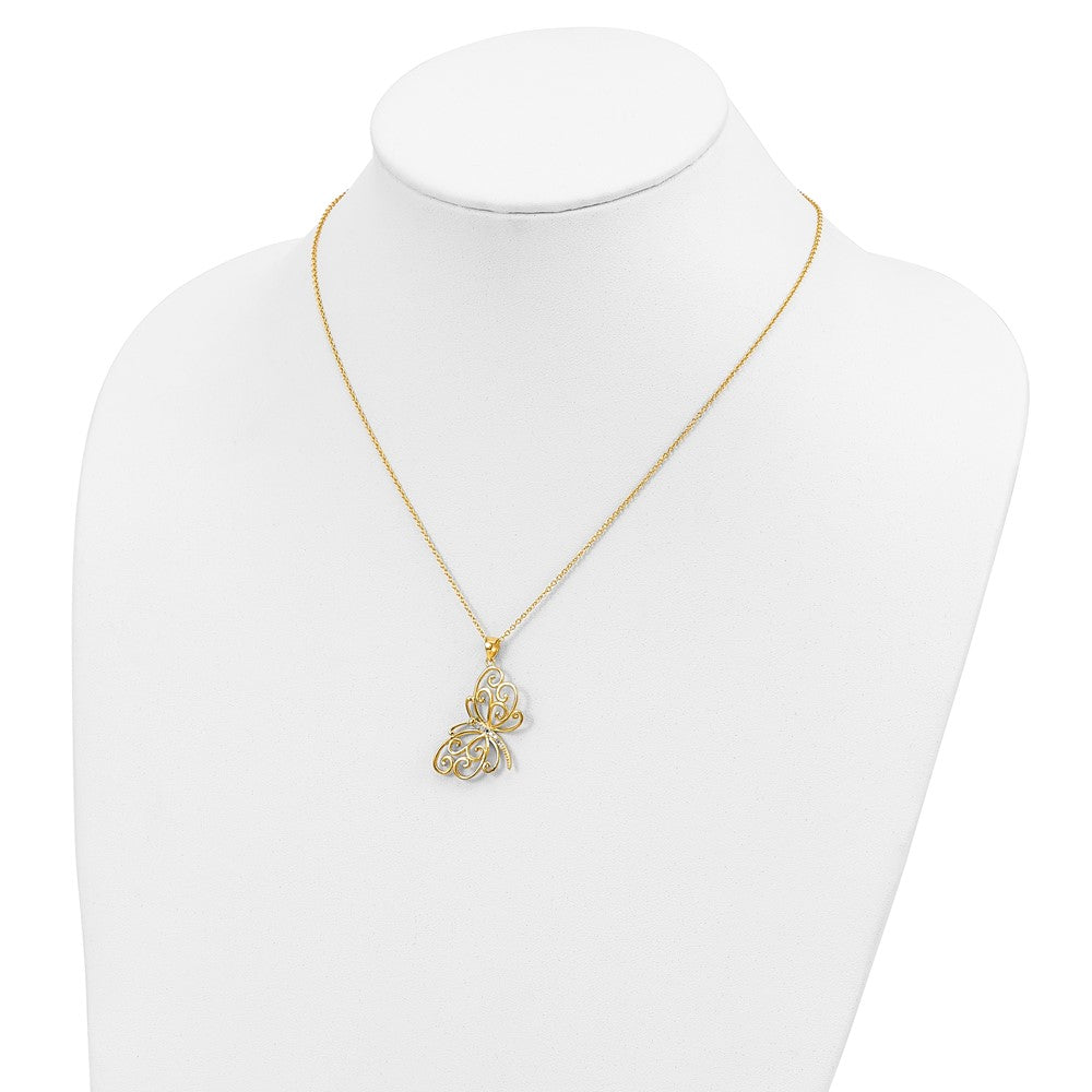 Cheryl M Sterling Silver Gold-plated Polished CZ Butterfly 16 Inch with 2 Inch Extension Necklace QCM1916Y-16
