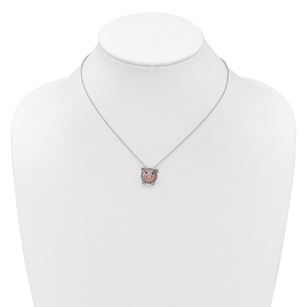 Cheryl M Sterling Silver Rhodium and Rose Gold-plated Polished Multicolor CZ Pig 16 Inch with 2 Inch Extension Necklace QCM1918-16