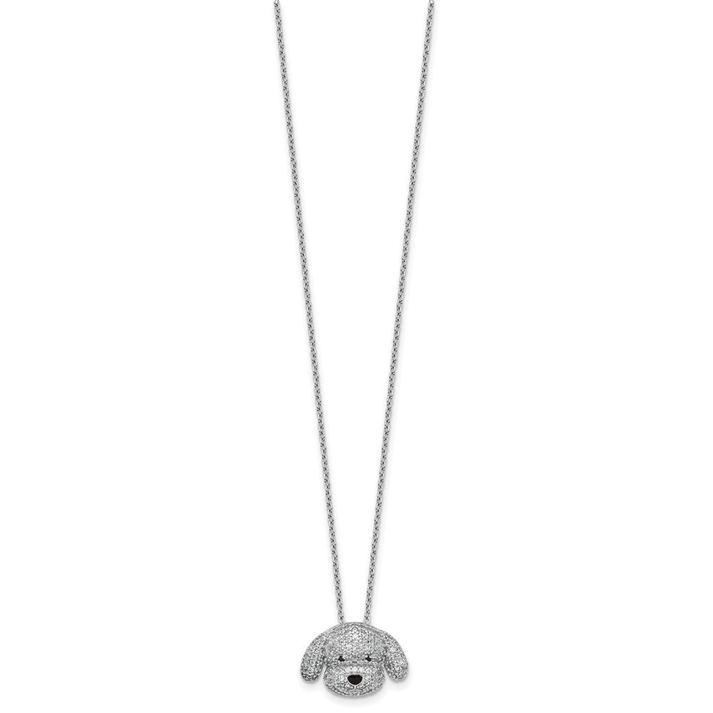 Cheryl M Sterling Silver Rhodium-plated Polished and Enameled Black and White CZ Dog 16 Inch with 2 Inch Extension Necklace QCM1919-16