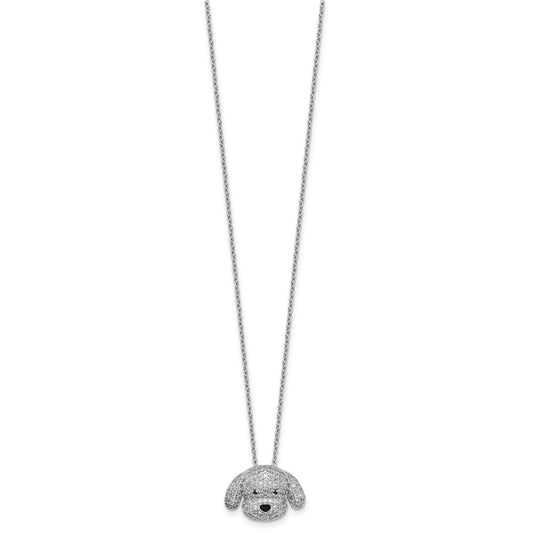 Cheryl M Sterling Silver Rhodium-plated Polished and Enameled Black and White CZ Dog 16 Inch with 2 Inch Extension Necklace QCM1919-16
