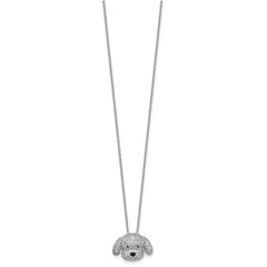 Cheryl M Sterling Silver Rhodium-plated Polished and Enameled Black and White CZ Dog 16 Inch with 2 Inch Extension Necklace QCM1919-16