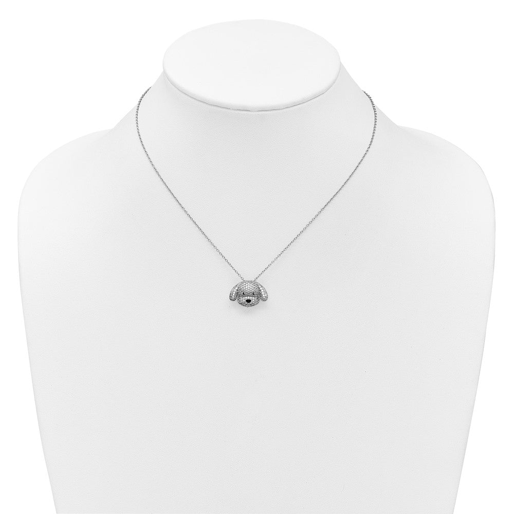 Cheryl M Sterling Silver Rhodium-plated Polished and Enameled Black and White CZ Dog 16 Inch with 2 Inch Extension Necklace QCM1919-16