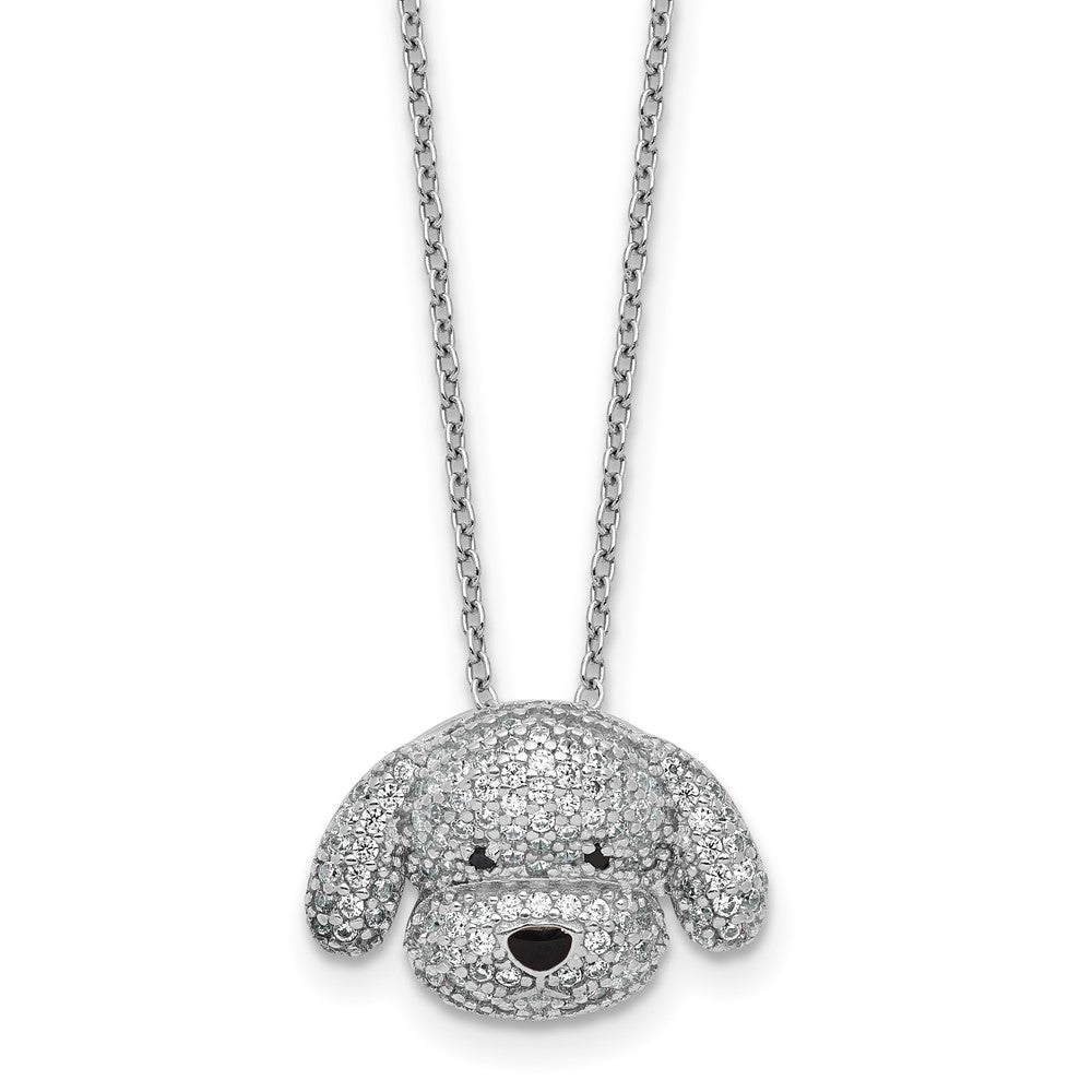 Cheryl M Sterling Silver Rhodium-plated Polished and Enameled Black and White CZ Dog 16 Inch with 2 Inch Extension Necklace QCM1919-16