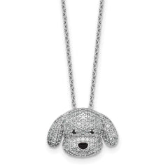 Cheryl M Sterling Silver Rhodium-plated Polished and Enameled Black and White CZ Dog 16 Inch with 2 Inch Extension Necklace QCM1919-16