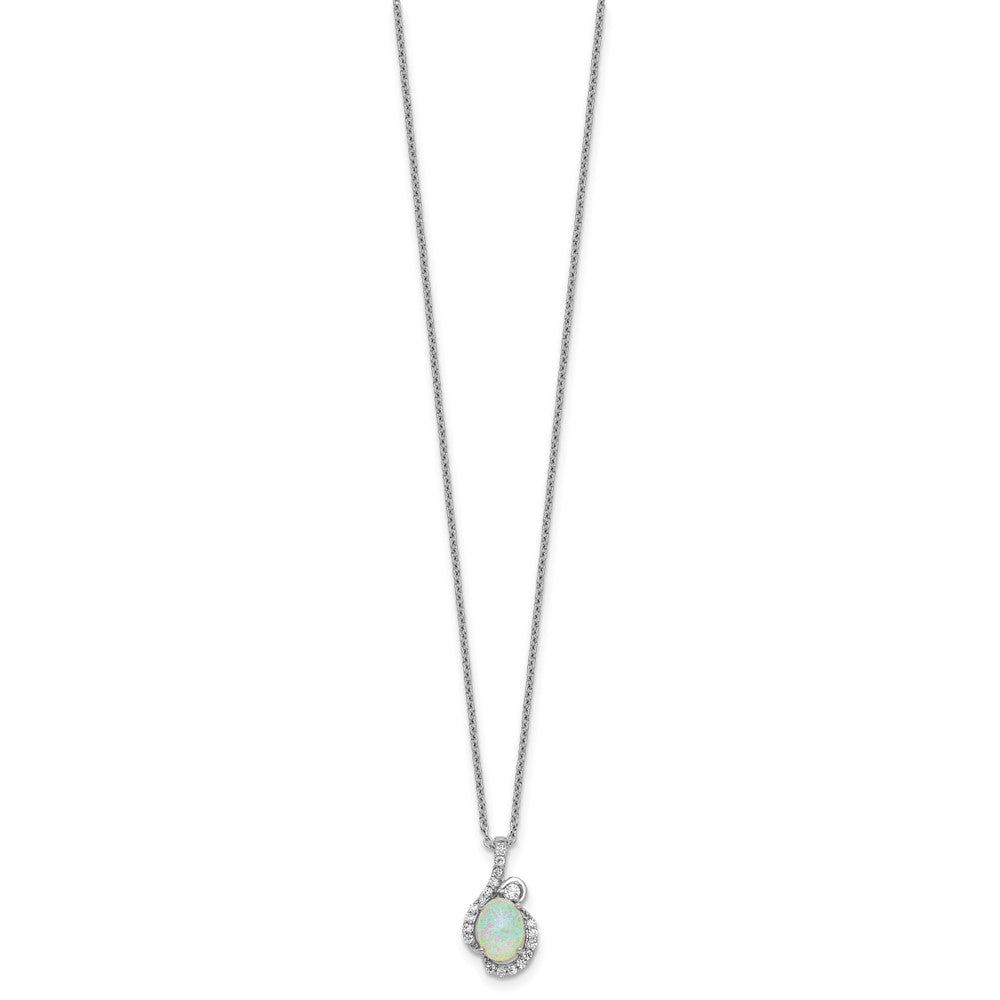 Cheryl M Sterling Silver Rhodium-plated Polished Lab Created Opal and CZ 16 Inch with 2 Inch Extension Necklace QCM1921-16