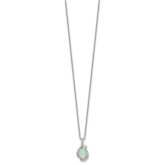 Cheryl M Sterling Silver Rhodium-plated Polished Lab Created Opal and CZ 16 Inch with 2 Inch Extension Necklace QCM1921-16