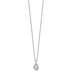 Cheryl M Sterling Silver Rhodium-plated Polished Lab Created Opal and CZ 16 Inch with 2 Inch Extension Necklace QCM1921-16