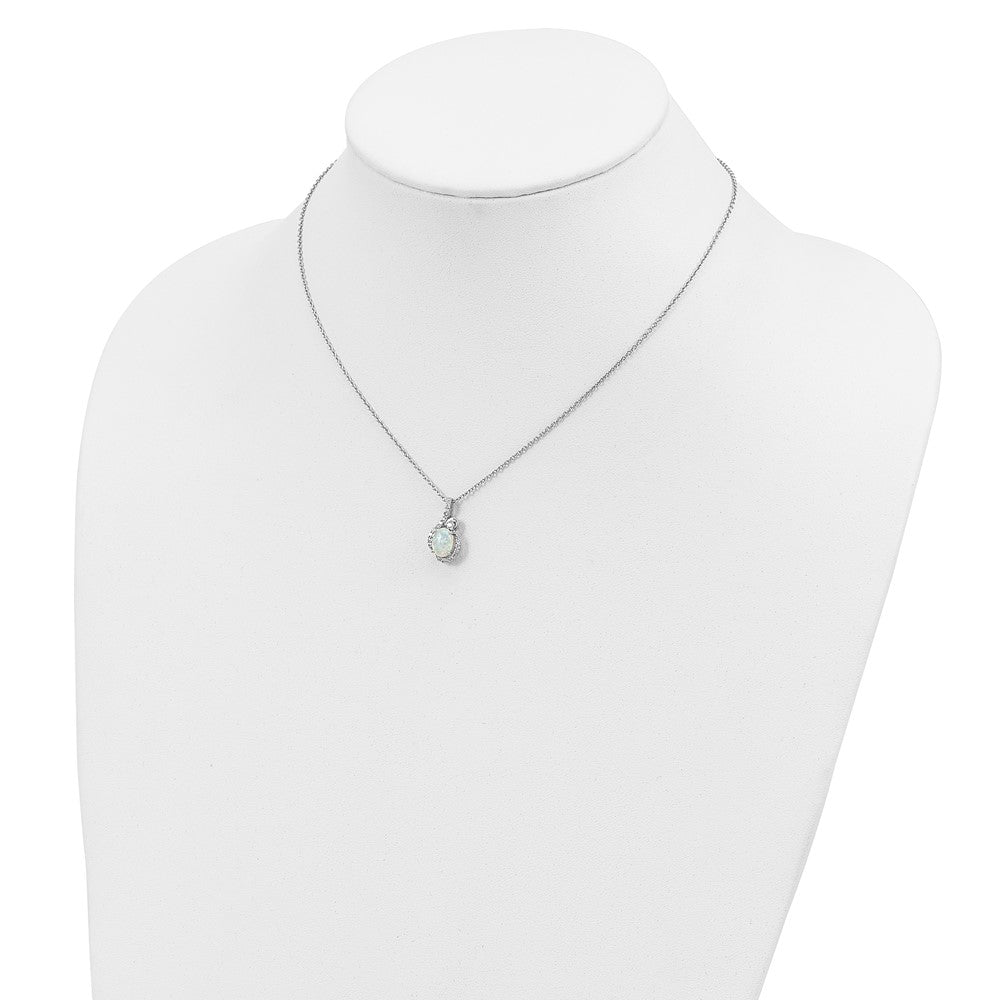 Cheryl M Sterling Silver Rhodium-plated Polished Lab Created Opal and CZ 16 Inch with 2 Inch Extension Necklace QCM1921-16