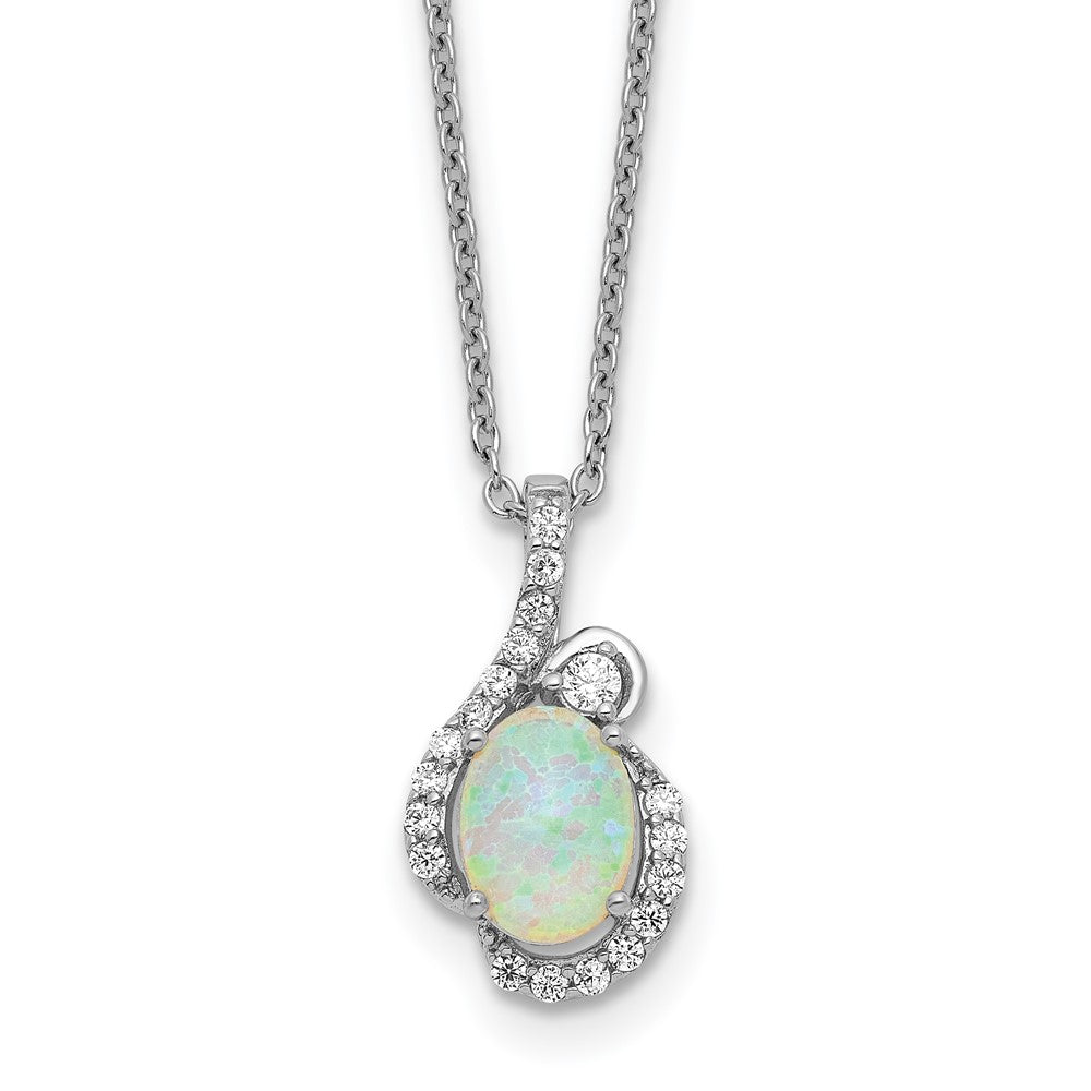 Cheryl M Sterling Silver Rhodium-plated Polished Lab Created Opal and CZ 16 Inch with 2 Inch Extension Necklace QCM1921-16