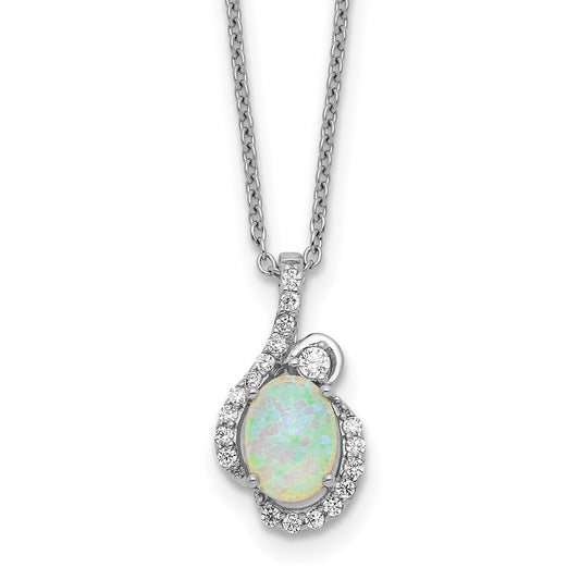 Cheryl M Sterling Silver Rhodium-plated Polished Lab Created Opal and CZ 16 Inch with 2 Inch Extension Necklace QCM1921-16