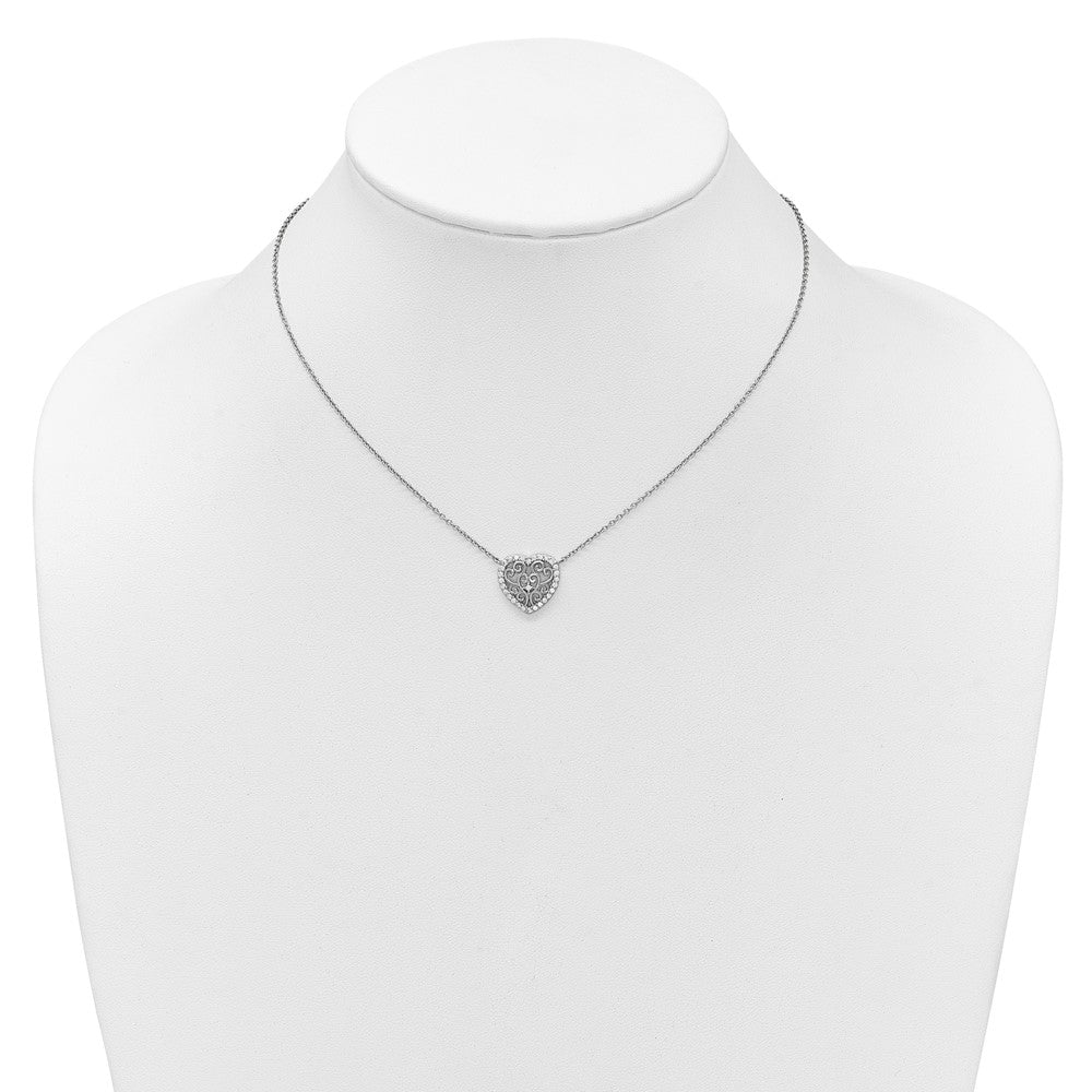Cheryl M Sterling Silver Rhodium-plated Polished Filigree CZ Heart 16 Inch with 2 Inch Extension Necklace QCM1922-16