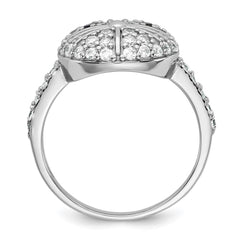 Cheryl M Sterling Silver Rhodium-plated Polished Black and White CZ Cat Ring