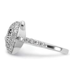 Cheryl M Sterling Silver Rhodium-plated Polished Black and White CZ Cat Ring