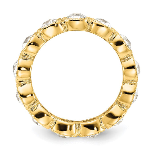 Cheryl M Sterling Silver Gold-plated Polished and Beaded Round CZ Ring