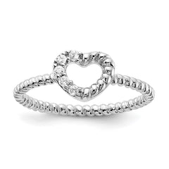 Cheryl M Sterling Silver Rhodium-plated Polished and Twisted CZ Heart Ring