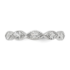 Cheryl M Sterling Silver Rhodium-plated Polished and Beaded Navette CZ Ring