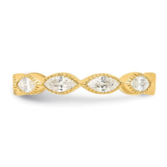 Cheryl M Sterling Silver Gold-plated Polished and Beaded Navette CZ Ring