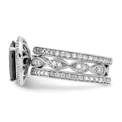 Cheryl M Sterling Silver Rhodium-plated Polished Black and White CZ Teardrop Halo 3 Ring Set