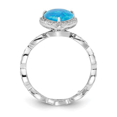 Cheryl M Sterling Silver Rhodium-plated Polished Blue Lab Created Opal and CZ Teardrop Halo Ring