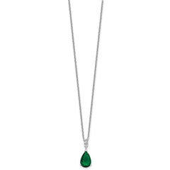 Cheryl M Sterling Silver Rhodium-plated Polished CZ and Green Glass Teardrop 18 Inch Necklace QCM1958-18