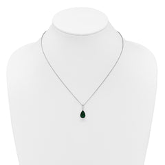 Cheryl M Sterling Silver Rhodium-plated Polished CZ and Green Glass Teardrop 18 Inch Necklace QCM1958-18