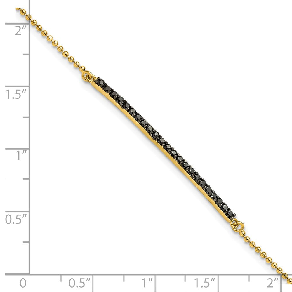 Cheryl M Sterling Silver Hematite and Gold-plated Polished and Beaded Black CZ Bar 7 Inch Bracelet QCM1958-7